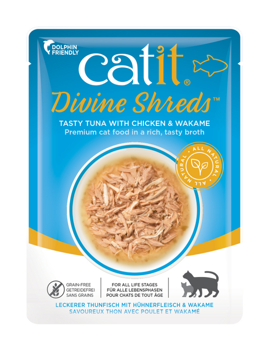 Catit Divine Shreds, Tuna with Chicken & Wakame - 75g (Box of 18)