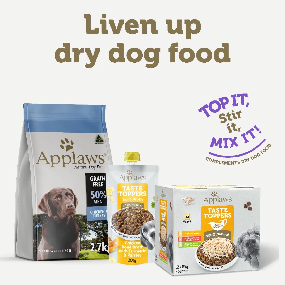 Applaws Taste Toppers Chicken Bone Broth with Turmeric & Parsley Wet Dog Food Pouch 200g