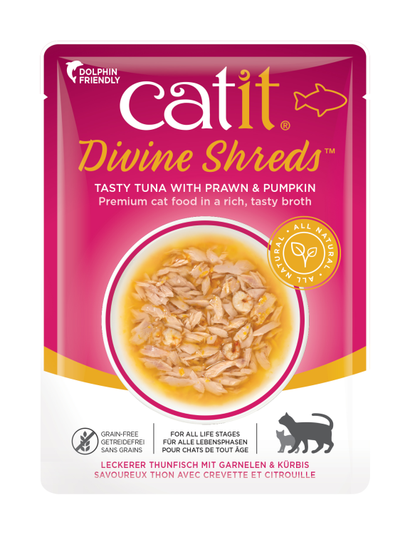 Catit Divine Shreds, Tuna with Prawns & Pumpkin - 75g (Box of 18)