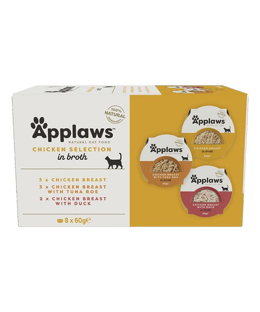 Applaws Chicken Selection in Broth Adult Wet Cat Food 8 x 60g Pot (Near Expiry)