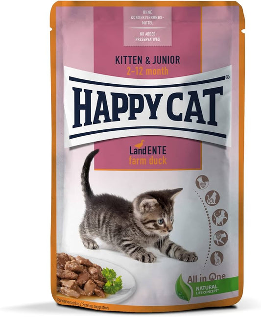Happy Cat MIS Kitten & Junior Farm Duck - 85g (Set of 4)