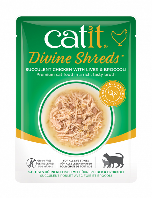 Catit Divine Shreds, Chicken with Liver & Broccoli - 75g (Box of 18)