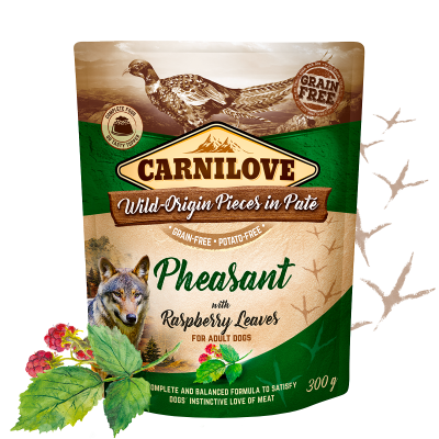 Carnilove Pheasant with Raspberry Leaves for adult Dogs 300g (wet food pouches)