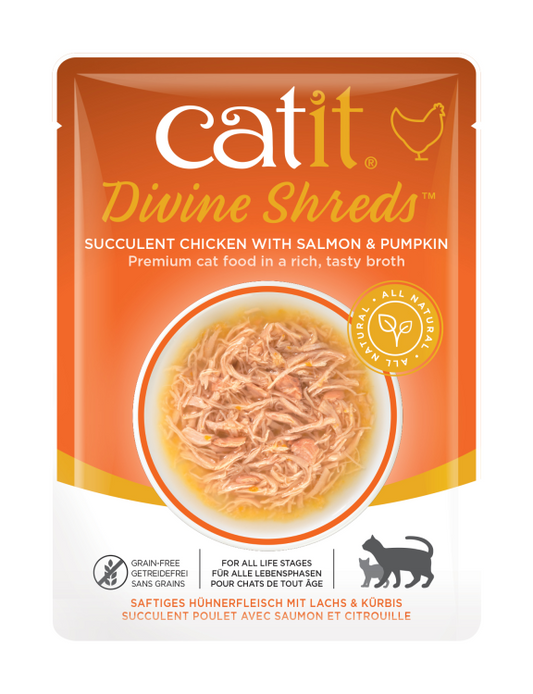 Catit Divine Shreds, Chicken with Salmon & Pumpkin - 75g (Box of 18)
