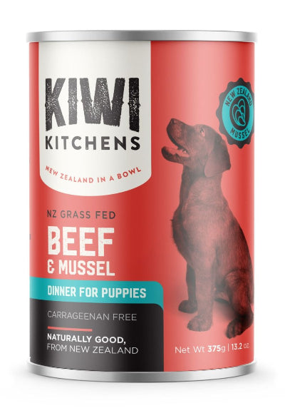 Kiwi Kitchens Grass Fed Beef & Mussel Dinner Canned Wet Puppy Food-375g