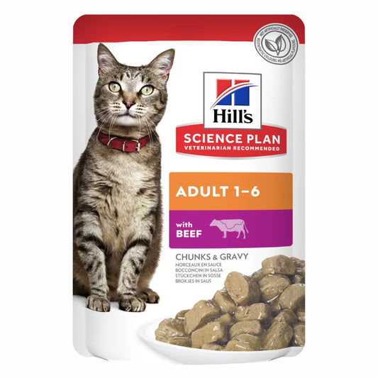 Hill's Science Plan Adult Wet Cat Food Beef  Pouches-85gx12