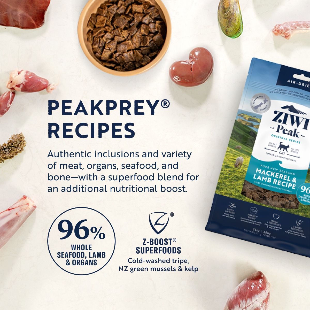 ZIWI Peak Air-Dried Mackerel & Lamb Recipe Dry Cat Food - 400gms