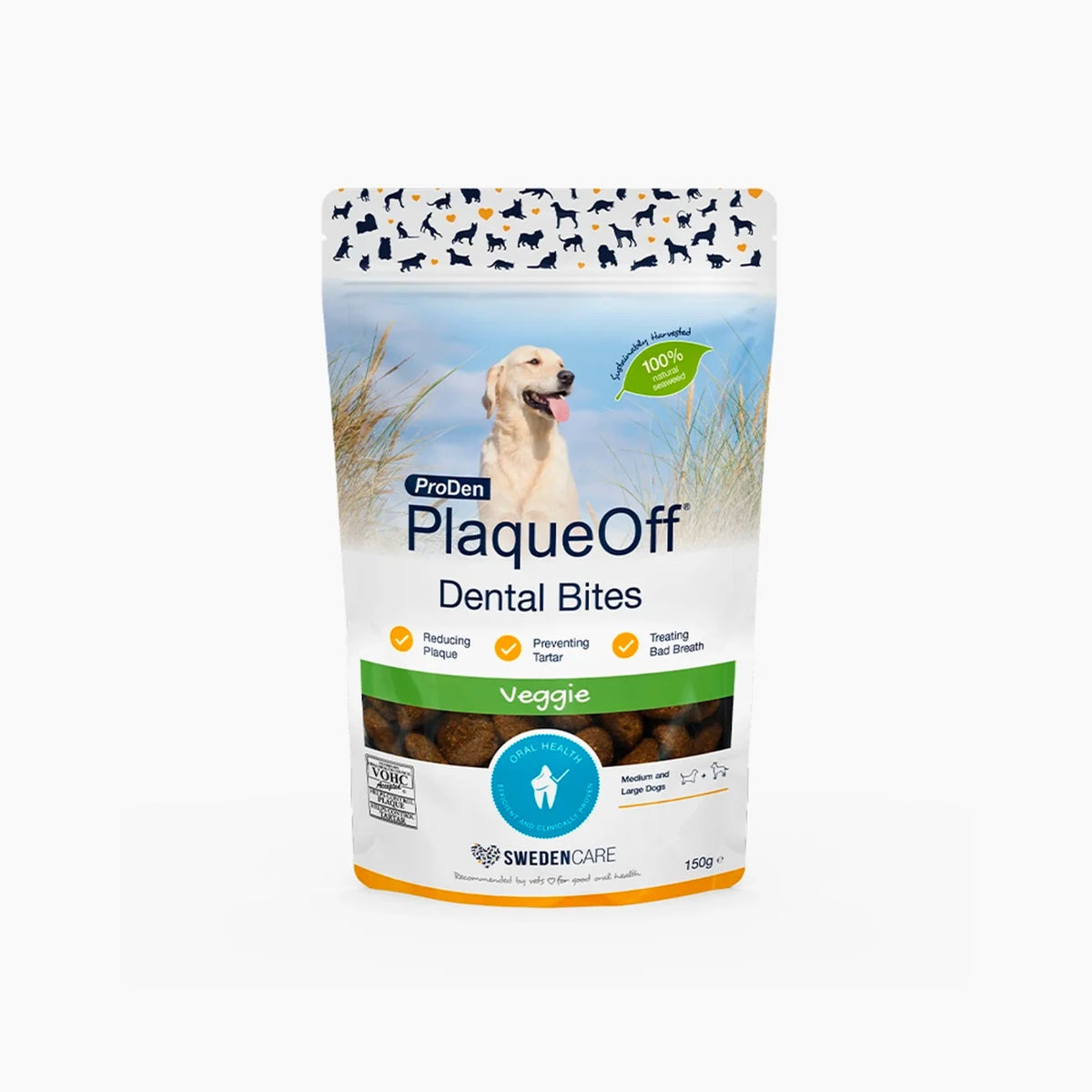 ProDen PlaqueOff Dental Bites for Medium and Large Dogs, Veggie Flavour 150 g
