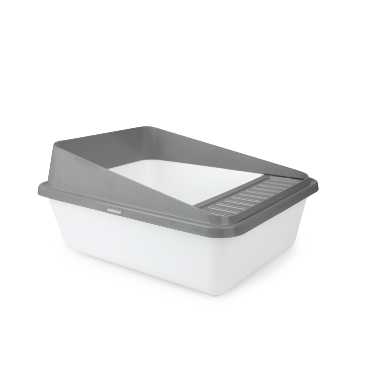 High back litter box with lid outlet