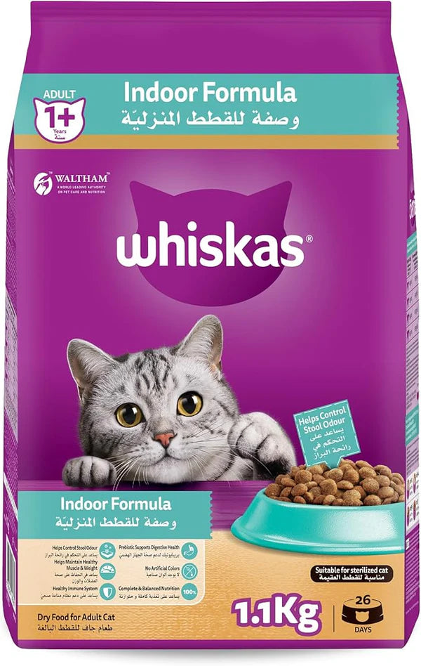 Whiskas Adult Indoor Formula Dry Cat Food - 1.1KG