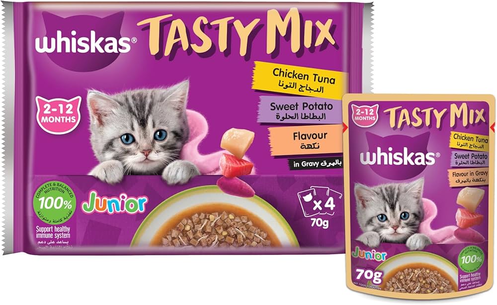 Whiskas Kitten Tasty Mix Chicken & Tuna in Gravy Wet Cat Food - 4X70G