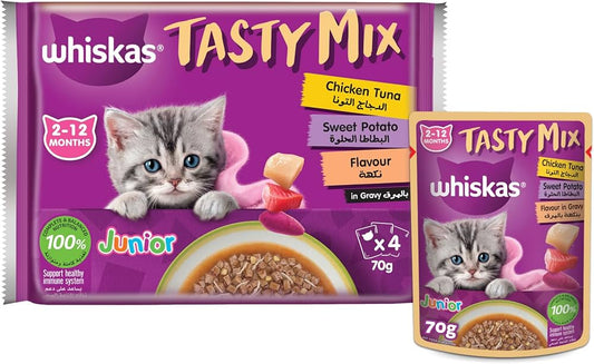 Whiskas Kitten Tasty Mix Chicken & Tuna in Gravy Wet Cat Food - 4X70G