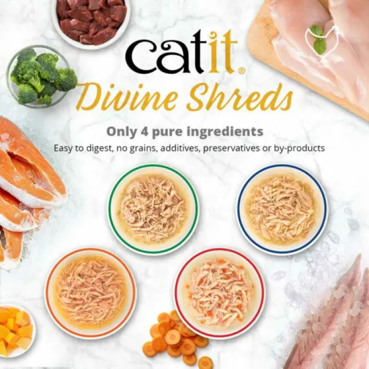 Catit Divine Shreds, Chicken with Salmon & Pumpkin - 75g (Box of 18)