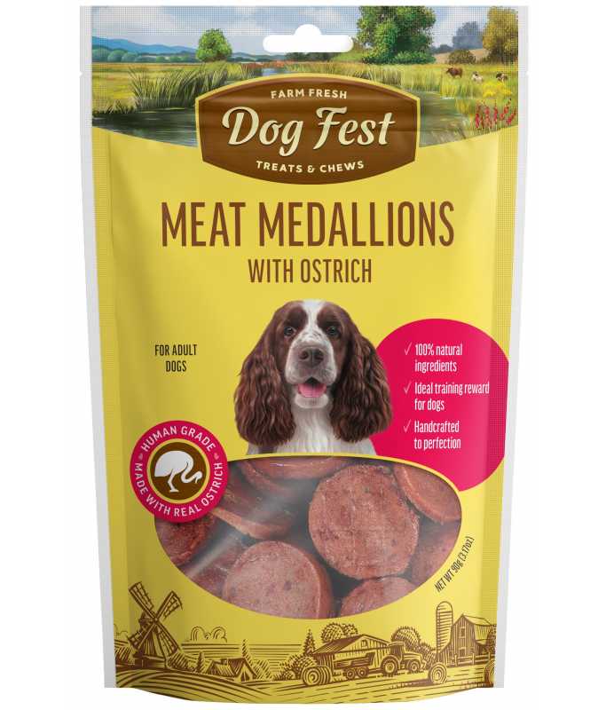 Dog Fest Medallions With Ostrich For Adult Dogs - 90g