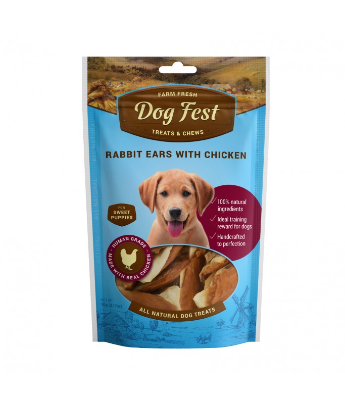 Dog Fest Rabbit Ears With Chicken For Puppies - 90g