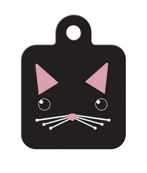 Hillman ID Tag - Cat Face Black Small Square