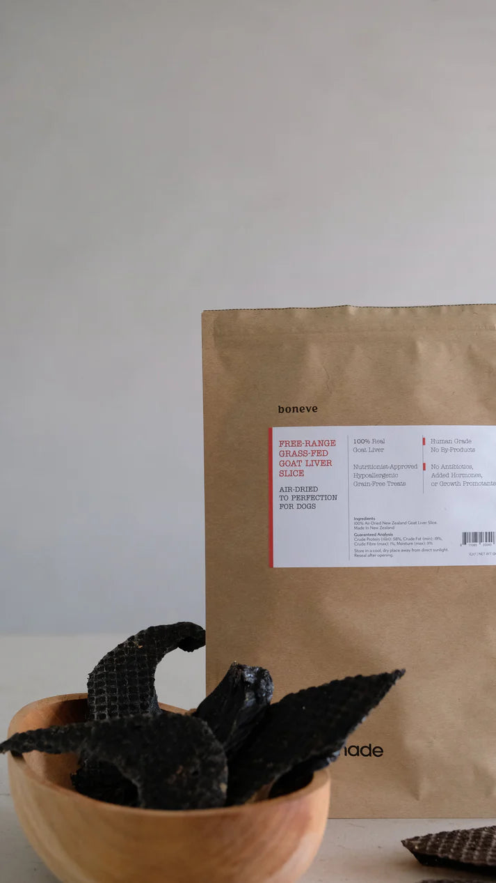 Boneve Air-Dried Free-Range Grass-Fed Goat Liver Slice Dog Treat - 120G