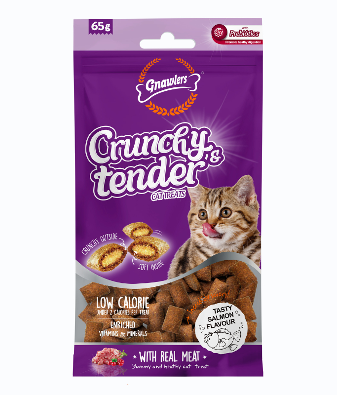 Gnawlers Crunchy & Tender Cat Treats Salmon Flavour- 65g