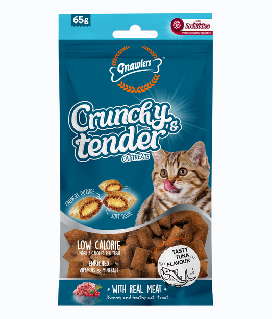 Gnawlers Crunchy & Tender Cat Treats Tuna Flavour -65g