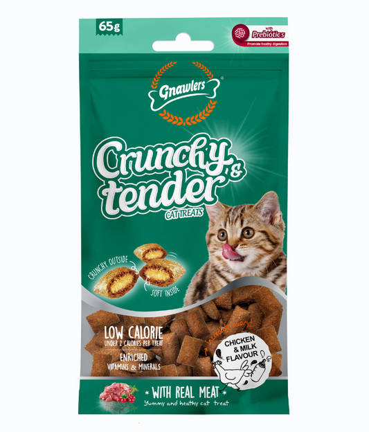 Gnawlers Crunchy & Tender Cat Treats Chicken & Milk Flavour- 65g