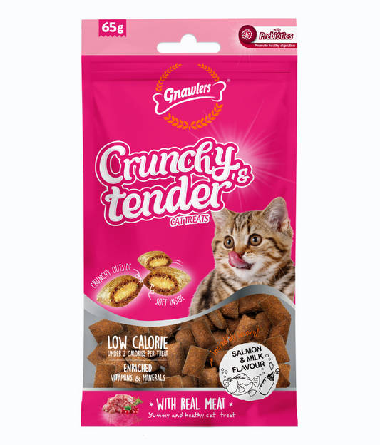 Gnawlers Crunchy & Tender Cat Treats Salmon & Milk Flavour- 65g