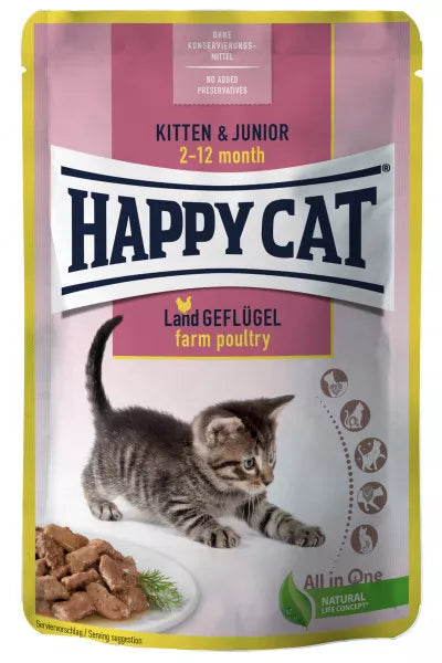 Happy Cat MIS Kitten & Junior Farm Poultry - 85g (Set of 4)