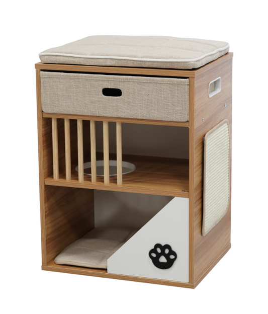 Catry Bedside Box Cat House with Scratcher [48x38x65cm]