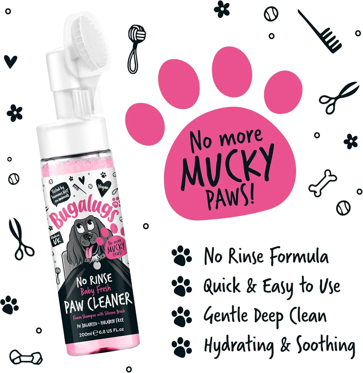 Bugalugs Baby Fresh Paw Cleaner No Rinse Foam Shampoo - 200ML
