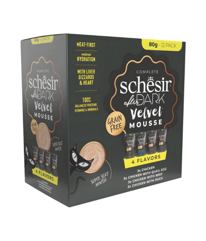 Schesir After Dark Velvet Mousse In Broth Variety Pack For Cats (12x80g)