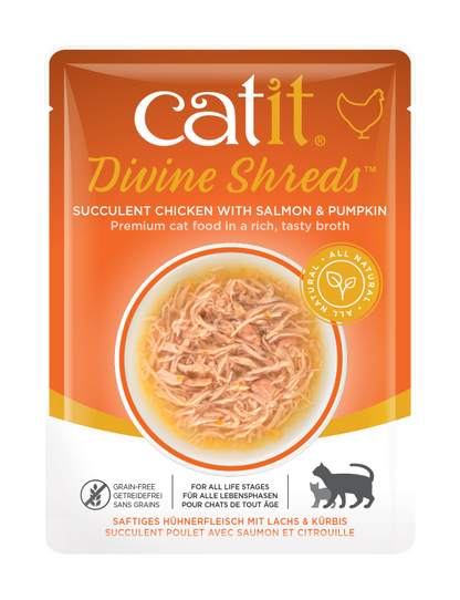 Catit Divine Shreds, Chicken with Salmon & Pumpkin - 75g (Box of 18) (Near Expiry)