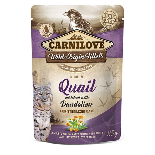 Carnilove cat pouch rich in Quail enriched with Dandelion for sterilized 85 g