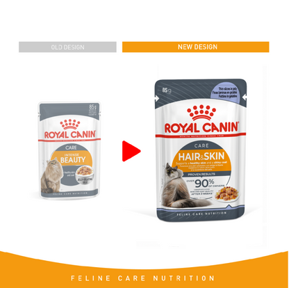 Royal Canin Feline Care Nutrition  Hair & Skin Jelly - 12 Wet Food Pouches (Near Expiry)