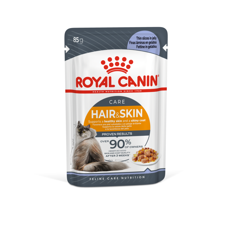 Royal Canin Feline Care Nutrition  Hair & Skin Jelly - 12 Wet Food Pouches (Near Expiry)