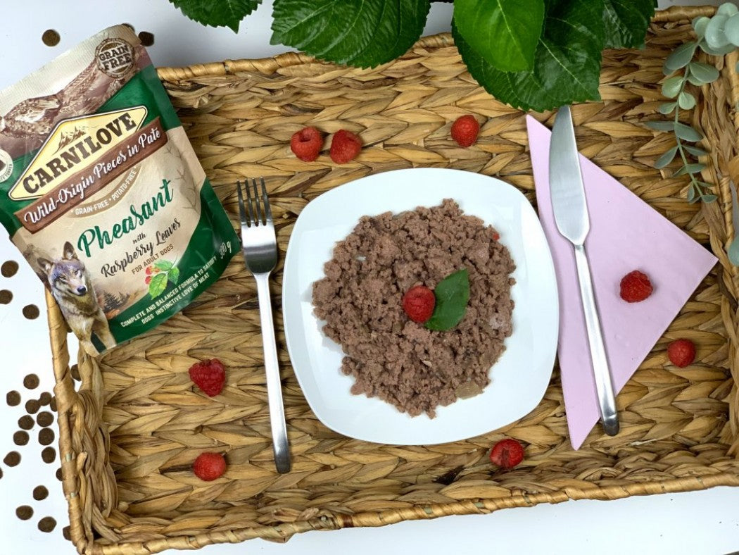 Carnilove Pheasant with Raspberry Leaves for adult Dogs  300g (wet food pouches) (Near Expiry)