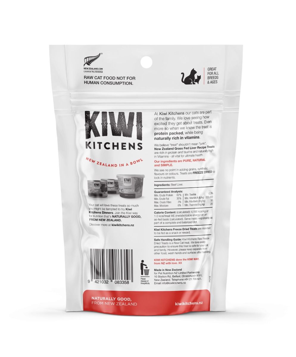 Kiwi Kitchens Raw Freeze Dried Beef Liver Cat Treats 30g