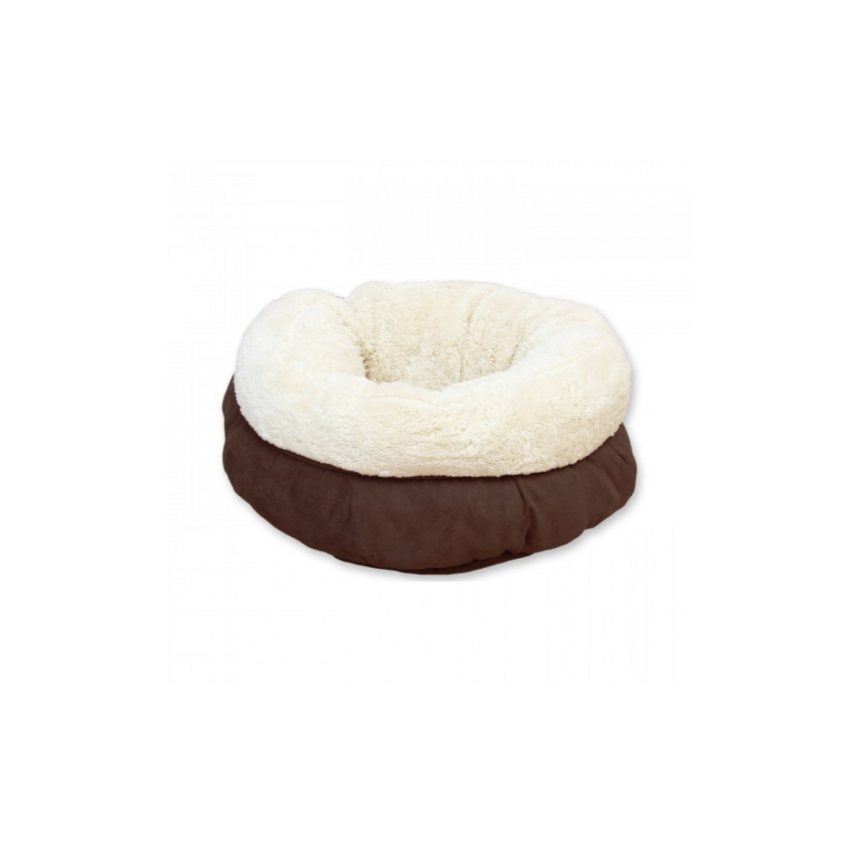 All For Paws Lambswool Donut Cat Bed - Super Soft Plush Round Bed, Brown