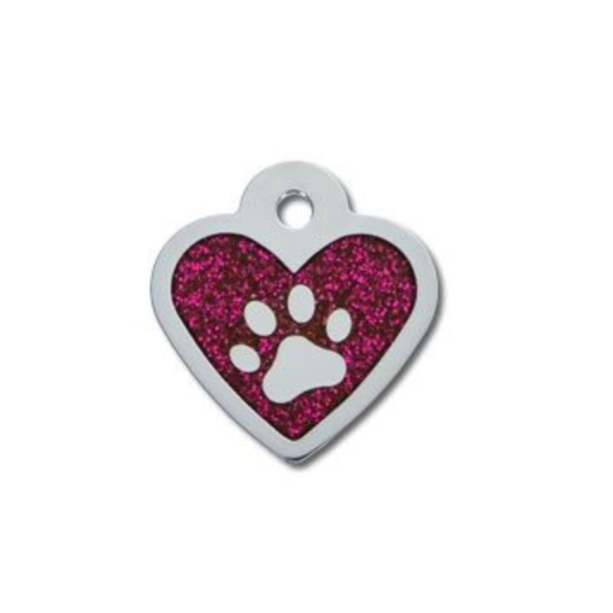 Hillman ID Tag - Heart Epoxy Pink Glitter Paw