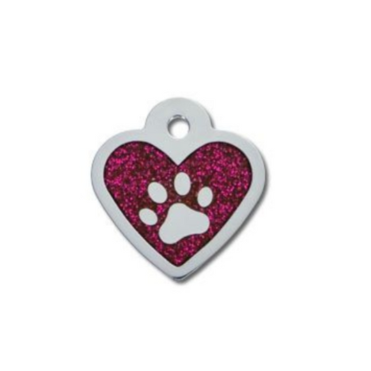 Hillman ID Tag - Heart Epoxy Pink Glitter Paw