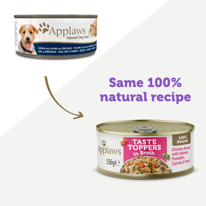 Applaws Taste Toppers in Broth Chicken with Salmon & Vegetables Wet Dog Food 156g Tin