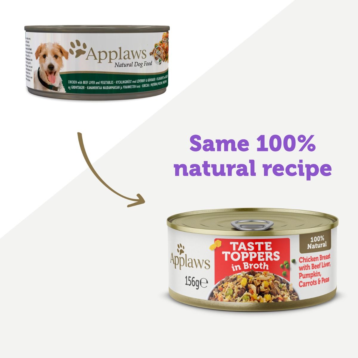 Applaws Taste Toppers in Broth Chicken with Beef Wet Dog Food-156g Tin